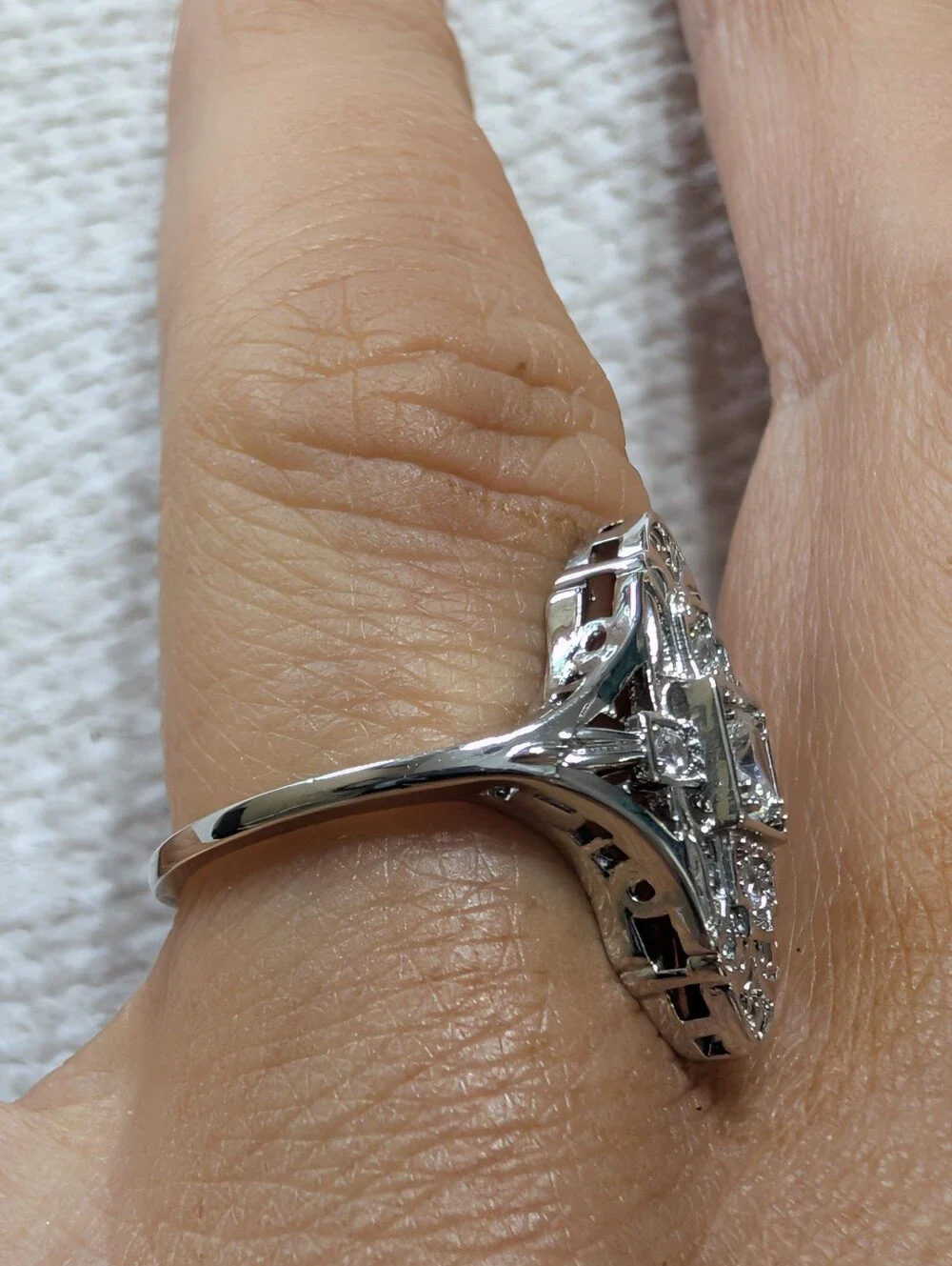 Vintage Estate Style Silver Dinner Ring (Cz)